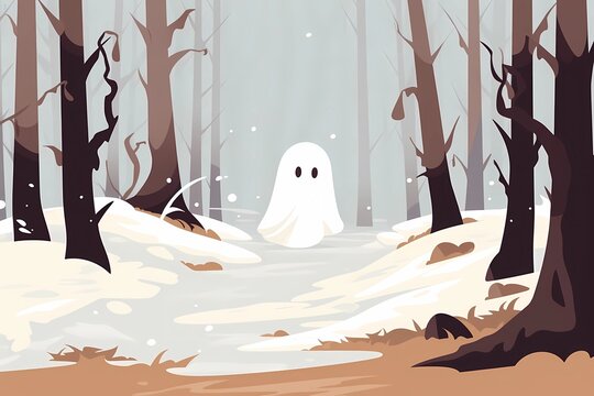 ghosts in a winter landscape, a gloomy picture, a scary story