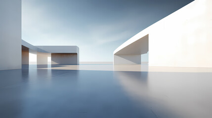 3d render of abstract futuristic architecture with empty concrete floor