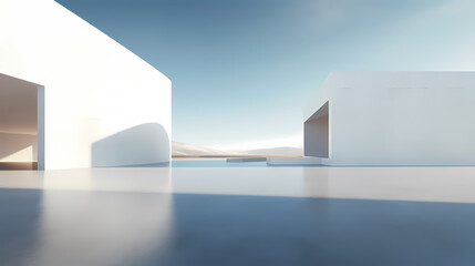 3d render of abstract futuristic architecture with empty concrete floor