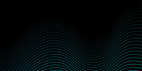 Naklejka premium Abstract background with waves for banner. Medium banner size. Vector background with lines. Element for design isolated on black. Black and blue. Ocean, night, card