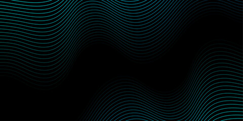 Fototapeta premium Abstract background with waves for banner. Medium banner size. Vector background with lines. Element for design isolated on black. Black and blue. Ocean, night, card