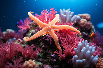 Beautiful Colorful Tropical Starfish and Coral Reefs