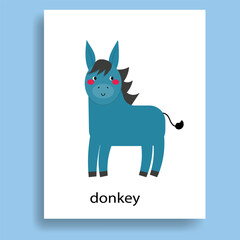 animals  colorful  donkey,ungulate herbivores animals cartoon flat  vector illustrationset-09