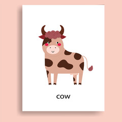 colorful cow, farm ungulate herbivores animals cartoon flat  vector illustration 