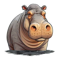 cute hippo in water illustration on transparent background, Ai Generated