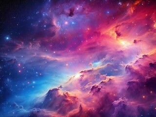 Fototapeta premium A mesmerizing image showcases the vibrant and colorful space galaxy, nebula clouds, and starry night cosmos, creating a breathtaking supernova background wallpaper for space enthusiasts.