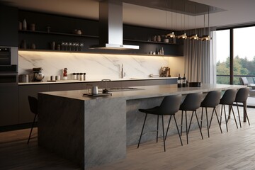 A modern and modular kitchen in a luxurious and spacious apartment