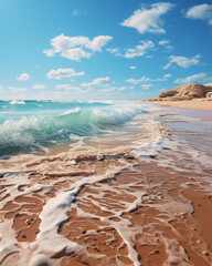 Fototapeta na wymiar Photograph of beach sand calm water ocean horizon