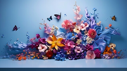 Creative composition with abstract cascades of flowers