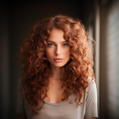 A woman de with red curly hair standing in a hallway, a character portrait enchanting