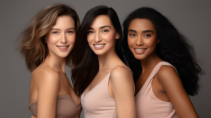 Diverse group of women standing together, multicultural female beauty, diversity concept.