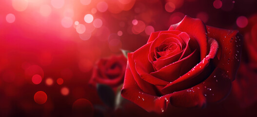 Red roses isolated on red bokeh background