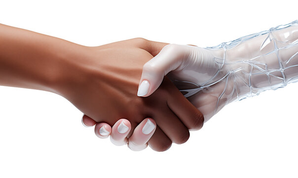Close-up image of human hands holding each other isolated on transparent background.