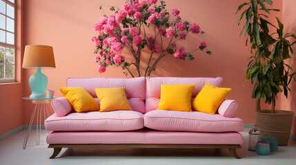 A playful dance of bubblegum pink and sunshine yellow, creating a lively and cheerful ambiance.