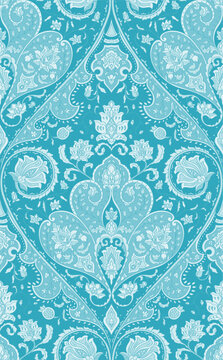 Seamless pattern with ornamental flowers. Vintage floral damask ornament. Blue background for wallpaper, textile, carpet and any surface. 