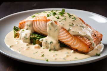 Salmon with broccoli sauce