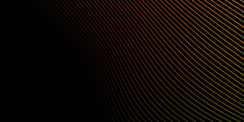 Abstract background with waves for banner. Medium banner size. Vector background with lines. Element for design isolated on black. Black, red and yellow - obrazy, fototapety, plakaty
