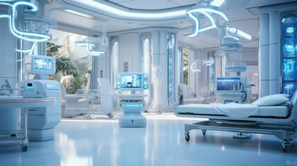 Modern hospital room with x-ray machine - obrazy, fototapety, plakaty