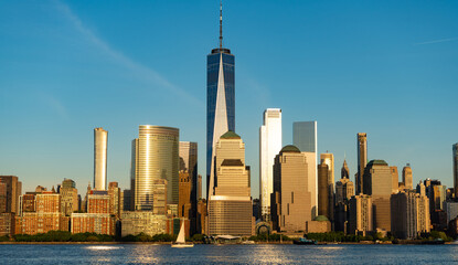 manhattan skyline. new york city of america. skyscraper building of nyc. ny city architecture....
