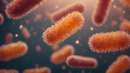 İmaginary bacteria molecule, Bacteria virus or germs illustration.  Human immune system virus. AI generated image