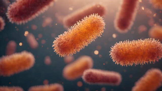 İmaginary Bacteria Molecule, Bacteria Virus Or Germs Illustration.  Human Immune System Virus. AI Generated Image