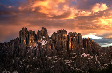 Latemar mountain at sunset (Dolomites)