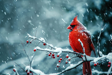 A cardinal perched on a tree branch in late winter.