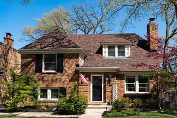 property in neighborhood. real estate and property insurance. property and architecture. housing. suburban house architecture. modern cottage house. architecture concept. america home