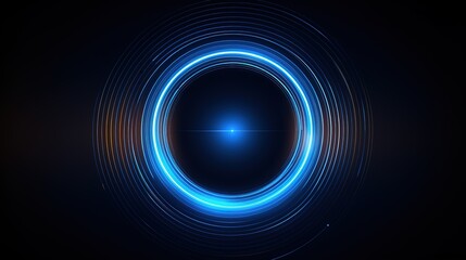 Abstract glowing circle lines on dark blue background. Geometric stripe line art design. Modern shiny blue lines. Futuristic technology concept. Generative Ai