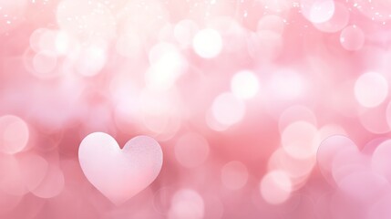 Abstract soft pink bokeh background - Romance or love concept - blurry bokeh circles with hearts on pastel pink background. Generative Ai