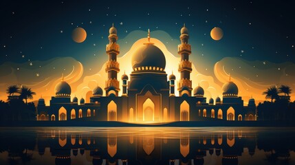 The concept of a beautiful magnificent mosque with exotic background. AI generated image - obrazy, fototapety, plakaty