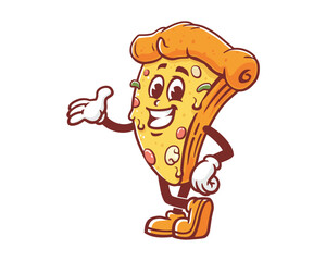Pizza cartoon mascot illustration character vector clip art hand drawn