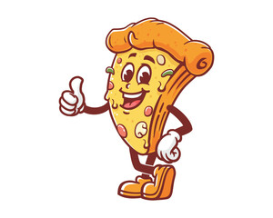 Pizza with thumbs up cartoon mascot illustration character vector clip art hand drawn