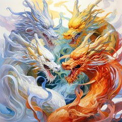 Dragon zodiac thick oil paint illustration.