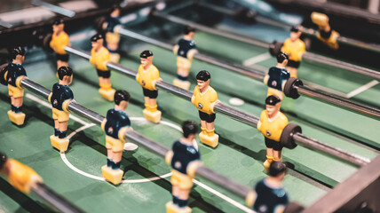 Old board game soccer. Tabletop game. Shallow depth of field.
