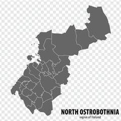 Blank map North Ostrobothnia Region  of  Finland. High quality map North Ostrobothnia on transparent background for your web site design, logo, app, UI.  Finland.  EPS10.