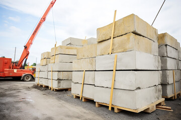 Concrete blocks stacked for dam construction