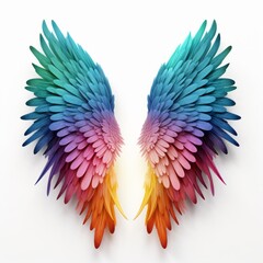 Fototapeta premium Colorful Wings with Hairy Rainbow Spectrum on White Background