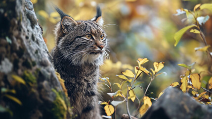 Manul cat in the wild, illustration, beautiful natural nature. Portrait of Manal. Wild cats.