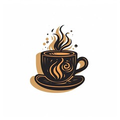 Premium cafe logo. Tea logo. Coffee cafe logo concept design illustration in brown and black colors. Coffee or tea cup icon. Symbol of fragrance. Hot espresso drink cup sign. Cappuccino emblem.
