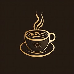 Obraz premium Premium cafe logo. Tea logo. Coffee cafe logo concept design illustration in brown and black colors. Coffee or tea cup icon. Symbol of fragrance. Hot espresso drink cup sign. Cappuccino emblem.