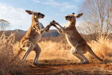 kangaroos fight with each other - obrazy, fototapety, plakaty