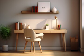 A modern and luxurious study table in the room along the wall