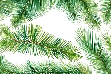 Fototapeta na wymiar watercolor isolated picture of a pine branch. green Christmas tree from a natural forest. Hand-drawn flora with needles and branches. festive décor including fir branches. decorations for the holiday