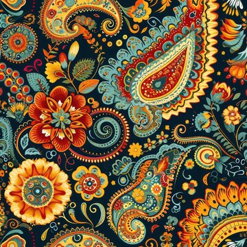 Seamless Paisley Patterns with Bold Colors