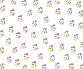 Vector - Abstract seamless pattern of cute doodle flower, green leaves on white background. Can be use for print, paper, wrapping, fabric. Cute image
