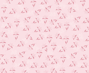 Vector - Abstract seamless pattern of cute doodle flower, green leaves on white background. Can be use for print, paper, wrapping, fabric. Cute image