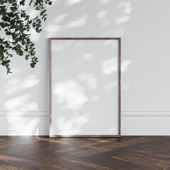 Blank Frame Mockup with sun glare in modern interior, 3d render