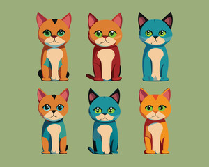 set of cartoon cats illustration set of various adorable cartoon kittens on a white background 