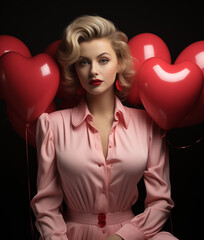 madonna and the boys, each dressed up, holding heart shaped hearts, in the style of vibrant postmodernism, cinematic elegance, y2k aesthetic, tabletop photography, deconstructed tailoring, light pink 